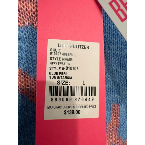 Women's Lilly Pulitzer Pippy Sweater Size L Blue Sun Sand Sea - Picture 5 of 5